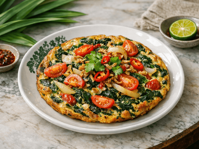 Frittata Telur Bayam Tomato Bawang Putih