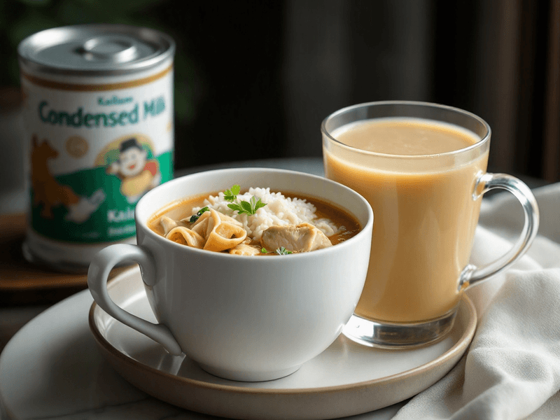 Steamed White Rice with Chicken Soup and Kailan