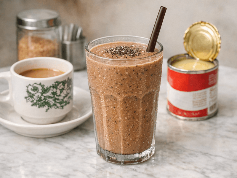 Shake Protein Pisang Coklat Vegan dengan Biji Chia