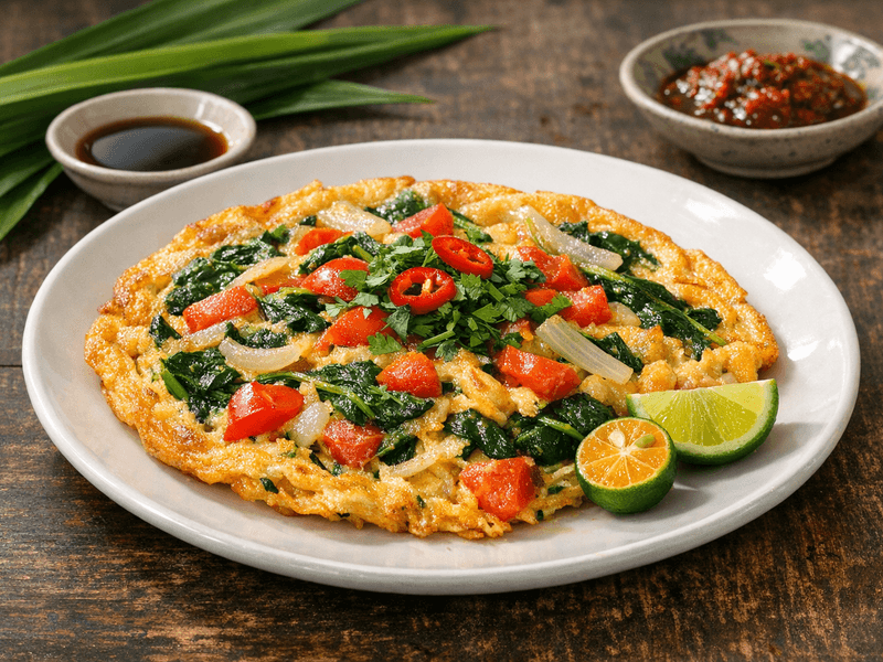 Vegetable Omelette with Spinach, Tomato, and Onion