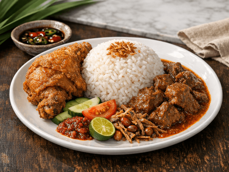 White Rice with Fried Chicken and Beef Curry