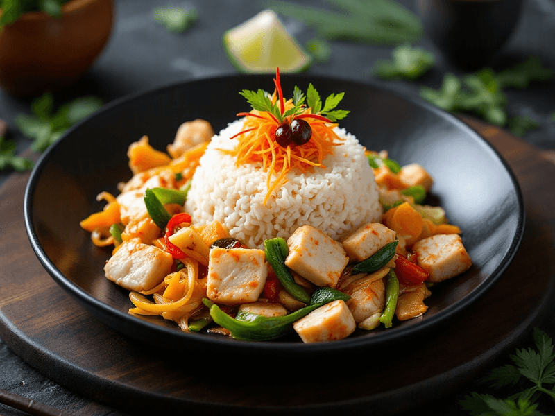 White Rice with Salted Fish and Kailan