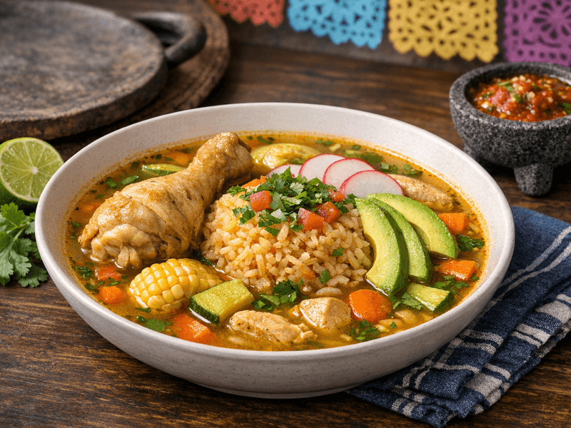 Caldo de Pollo con Arroz