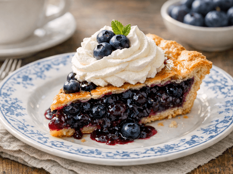 Blueberry Pie with Whipped Cream