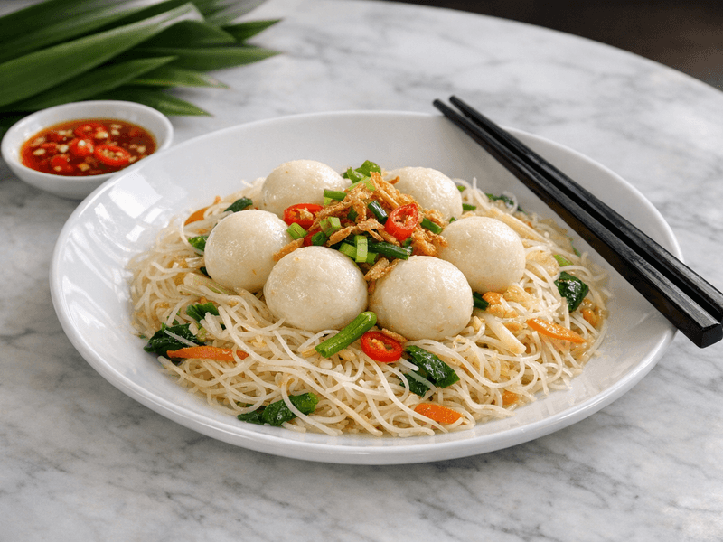 Singapore Bee Hoon with Fishballs