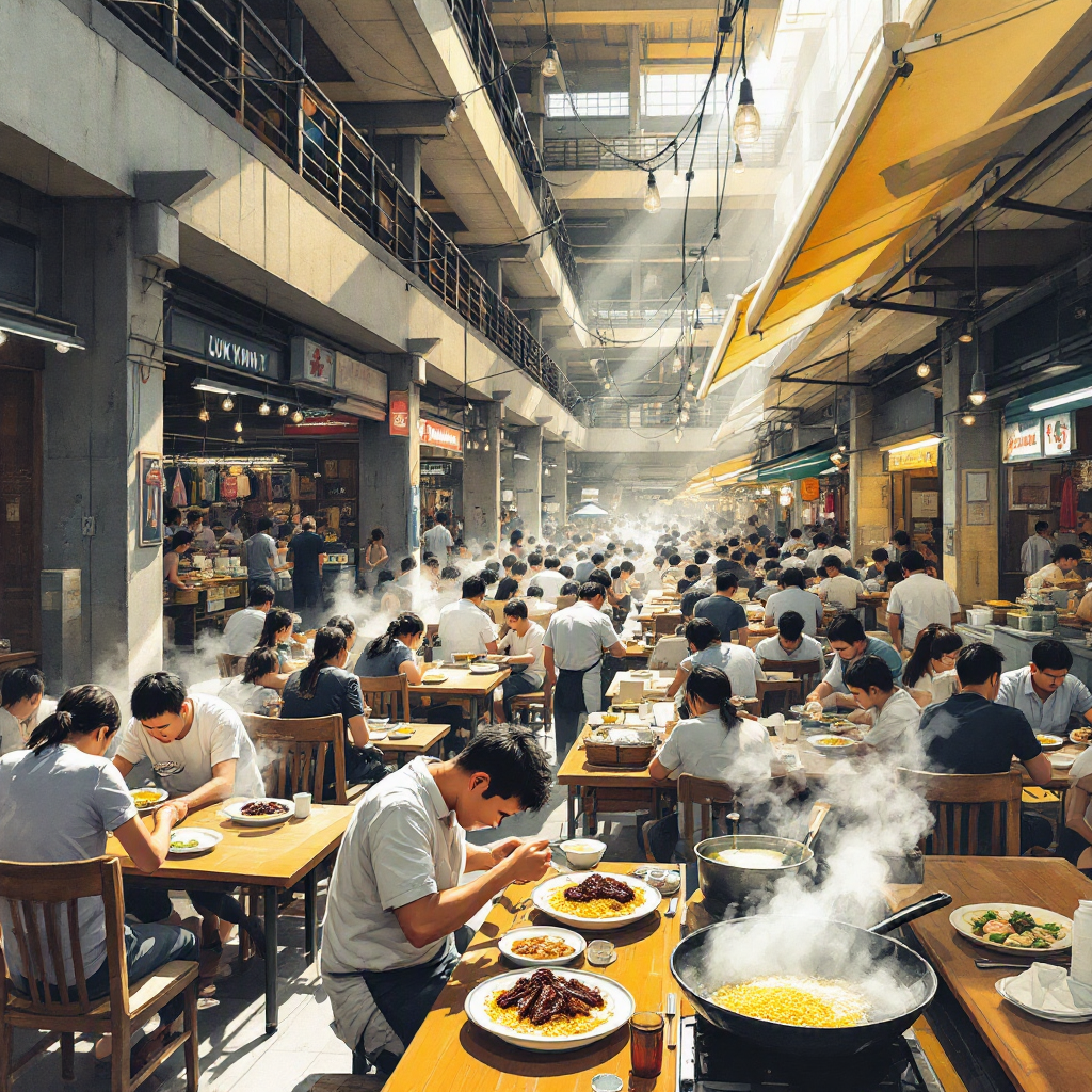 Editorial illustration of Chinatown Complex Food Centre