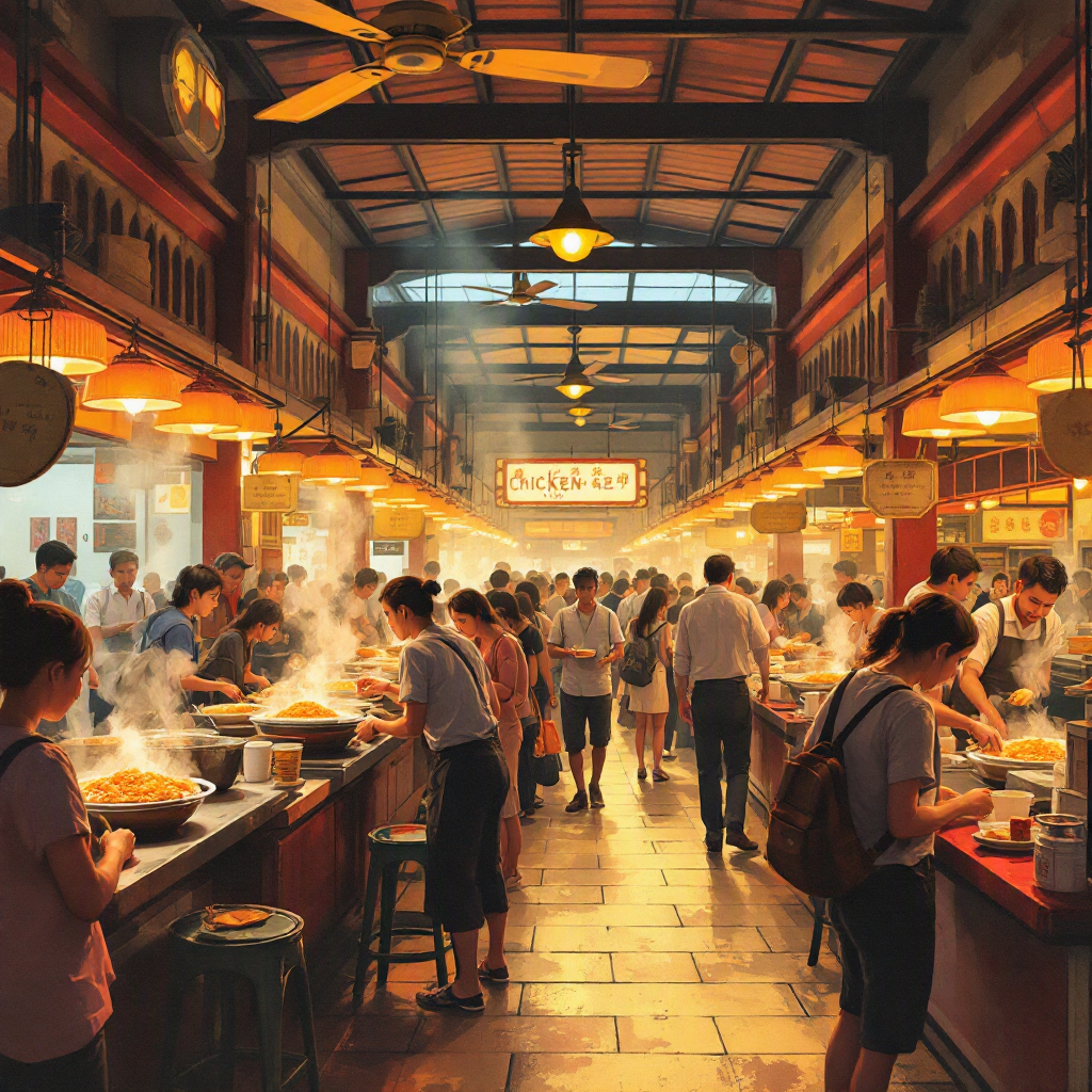 Editorial illustration of Maxwell Food Centre